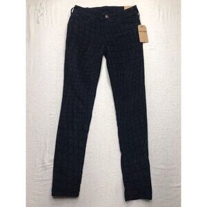 NWT TRUE RELIGION Halle Micro Corduroy Jean Women 28x30 Super Skinny Blue Check